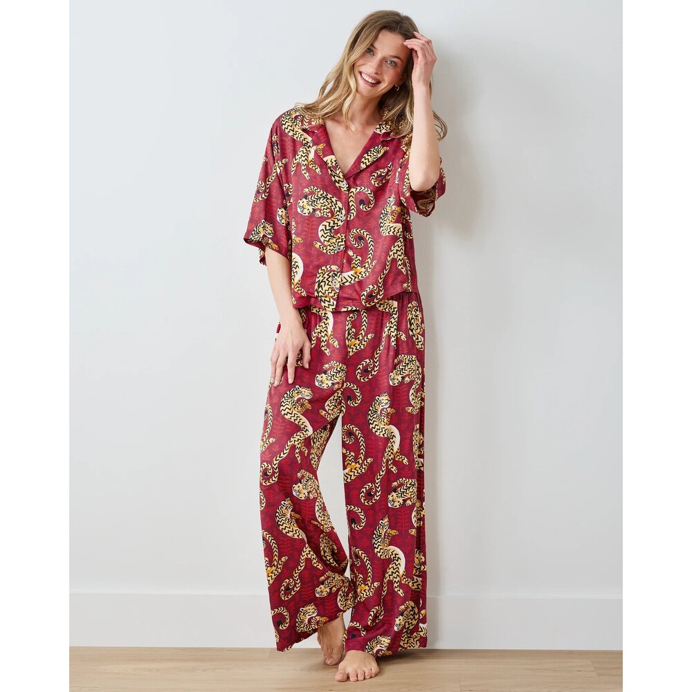 PRINTFRESH Twisted Tiger Pajama Set Merlot XL - Picture 3 of 4